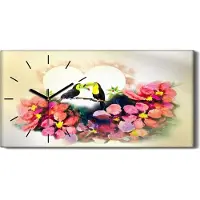 Coloray Dekor Leinwand Uhr Wandbilder 60x30 Gemälde Abstrakte Blumen Vögel Tukan Herz - schwarze Hände
