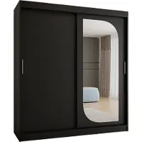 MEBLE KRYSPOL LUCY 180 Kleiderschrank mit zwei Schiebetüren für Schlafzimmer – moderner Aufbewahrungsschrank mit Kleiderstange und Regalen – 180x200x62cm - Mattschwarz