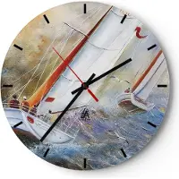 ARTTOR Wanduhr - Rund - Glasuhr - Segelboot Bild Regatta - 40x40cm - Schleichendes Uhrwerk - Lautlos - zum Aufhängen bereit - Dekoration Modern - Wanddekoration aus Glas - C3AR40x40-4134