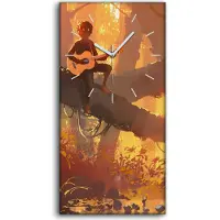 Coloray Küche Wohnzimmer Wand Leinwand Uhr 30x60 Mann mit Gitarre auf dem Baum Herbst - weiße Hände