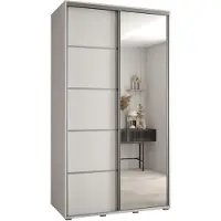 MEBLE KRYSPOL Cannes 5 Schrank mit 2 Schiebetüren - 205,2x130x60 cm - Weiß Weiß Silber