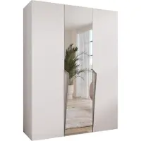MEBLE KRYSPOL Schrank 150x202x52 cm mit Kleiderstange & Spiegel, 3xTür, PIANO, Weiß, Griff Kaschmir
