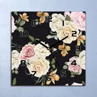 Coloray Wanduhr Echt-Glas-Küchenuhr Vintage Rosen Blumen Quarz 30x30 Deko Bilder