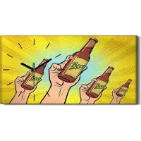 Coloray Leinwand Wanduhr Wandkunst Uhr 60x30 Malerei Abstraktes Bier Trinken Comics - schwarze Hände