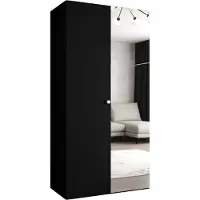 MEBLE KRYSPOL Schrank 100x202x52 cm mit Kleiderstange & Spiegel, 2xTür, PARMA, Schwarz, Griff Silber