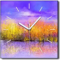 Coloray Uhr auf Leinwand 30x30 cm Wand Uhr Dekoration Wohnzimmer Segeltuch weiße Zeiger -Landschaft von Herbstbäumen