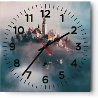 ARTTOR Wanduhr - Quadrat - Glasuhr - Alpen Bled Kirche - 40x40cm - Schleichendes Uhrwerk - Lautlos - zum Aufhängen bereit - Dekoration Modern - Wanddekoration aus Glas - C4AC40x40-4130