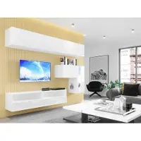 Fun-Möbel Mediawand Wohnwand 7 tlg - NEXI XL 33 - Weiss Hochglanz inkl. LED