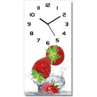 Tulup Wanduhr aus Glas – 30x60 cm - Glasbild - Glasuhr - Gehärtetes Glas -Erdbeeren