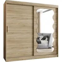 MEBLE KRYSPOL SPOTI 200 Kleiderschrank mit zwei Schiebetüren für Schlafzimmer – moderner Aufbewahrungsschrank mit Kleiderstange und Regalen – 200x200x62cm - Sonoma