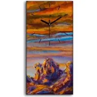 Coloray Wandbild Leinwand Bilder Wanduhr 30x60 Gelb orange Wolken über Bergen Malerei - schwarze Hände