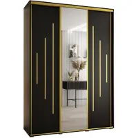 MEBLE KRYSPOL Davos 13 Schrank, drei Türen - 235,2x180x60 cm - Schwarz Schwarz Gold