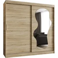 MEBLE KRYSPOL ULTRA 200 Kleiderschrank mit zwei Schiebetüren für Schlafzimmer – moderner Aufbewahrungsschrank mit Kleiderstange und Regalen – 200x200x62cm - Sonoma