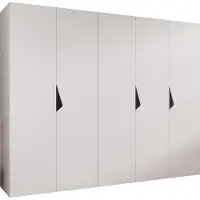 MEBLE KRYSPOL Schrank 250x202x52 cm mit Kleiderstange, 5xTür, SANDI, Weiß, Griff Schwarz