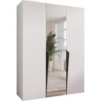 MEBLE KRYSPOL Schrank 150x202x52 cm mit Kleiderstange & Spiegel, 3xTür, PIANO, Weiß, Griff Schwarz