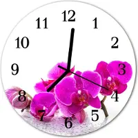Tulup Glasuhr Wanduhr Küchenuhr Echt-Glas 30fi cm Orchidee rosa