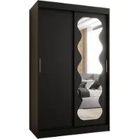MEBLE KRYSPOL SPOTI 120 Kleiderschrank mit zwei Schiebetüren für Schlafzimmer – moderner Aufbewahrungsschrank mit Kleiderstange und Regalen – 120x200x62cm - Mattschwarz