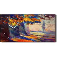 Coloray Wandbild Leinwand Bilder mit Uhr 60x30 Bild Landschafts Wälder Herbst Wald - weiße Hände