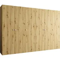 MEBLE KRYSPOL Schrank 300x202x52 cm mit Kleiderstange, 6xTür, PARMA, Artisan-Eiche, Griff Silber
