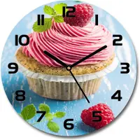 Tulup Wanduhr aus Glas 30fi Glasbild Glasuhr Gehärtetes Glas - schwarze-zeiger - Raspberry cupcake