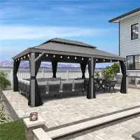PURPLE LEAF Hardtop Pavillon 4.25x6m wasserdicht winterfest und stabil für den Garten,Hellgrau,mit Beleuchtung