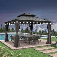 PURPLE LEAF Hardtop Pavillon 3x4m wasserdicht winterfest und stabil für den Garten,Grau,mit Beleuchtung