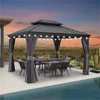 PURPLE LEAF Hardtop Pavillon 3x3.65m wasserdicht winterfest und stabil für den Garten,Grau,mit Beleuchtung