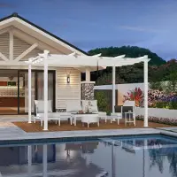 PURPLE LEAF Garten Pergola 3x4 m Aluminium Terrassenüberdachung, weißer Rahmen mit weißem Schiebedach, stabiler Pavillon mit Markisenschutz