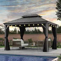PURPLE LEAF Hardtop Pavillon 3x3.65m wasserdicht winterfest und stabil für den Garten,Hellgrau,mit Beleuchtung