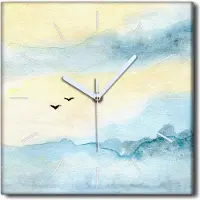 Coloray Uhr auf Leinwand 30x30 cm Wand Uhr Dekoration Wohnzimmer Segeltuch weiße Zeiger -Tiere Vögel Himmel