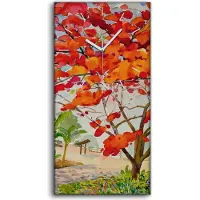 Coloray Leinwand Wanduhr Wandkunst Uhr 30x60 Malerei Bäume Blumen Straße Himmel Kunst - weiße Hände