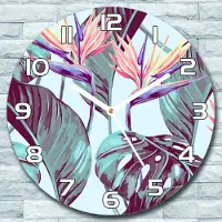 Coloray Wanduhr aus Glas Rund fi 30 Tropische Pflanzen Quarz Deko Wohnzimmer Büro