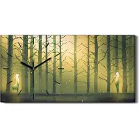 Coloray Wandbild Leinwand Bilder Wanduhr 60x30 Mann Frau stehen in einer Waldlicht - schwarze Hände