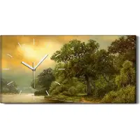 Coloray Wanduhr Bürouhr Leinwand Bild 60x30 Malerei Wald Bäume Fluss Himmel Wolken Kunst - weiße Hände