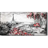 Coloray Dekor Leinwand Uhr Wandbilder 60x30 Gemälde Paris Frankreich Eiffel Blume - weiße Hände