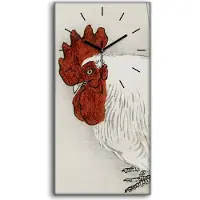 Coloray Wandbild Leinwand Bilder mit Uhr 30x60 Gemälde Asiatisches Tier Vogel Huhn - schwarze Hände