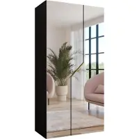 MEBLE KRYSPOL Schrank 100x202x52 cm mit Kleiderstange & Spiegel, 2xTür, ANDREW, Schwarz, Griff Gold