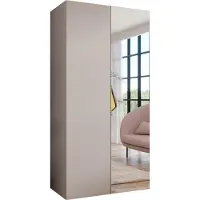 MEBLE KRYSPOL Schrank 100x202x52 cm mit Kleiderstange & Spiegel, 2xTür, SANDI, Kaschmir, Griff Gold