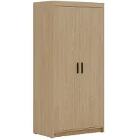 Beautysofa Drehtürenschrank ELENA 2D Eiche geölt mit schwarze Griffe - Kleiderschrank 90 cm mit glatten 2 Türen