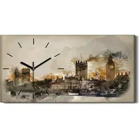 Coloray Dekor Leinwand Uhr Wandbilder Geräuschlos Kunstdruck 60x30 London Stadt - schwarze Hände