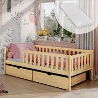 KIDS Collection Kinderbett mit zwei Schubladen, Rausfallschutz, Lattenrost und Matratze, Kinder Bett | Sicher & stabil | weitere Größen 80x160, 90x190, 90x200 cm | 80x180 cm: von 3. bis 12. Lebensjahr, Natur
