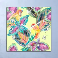 Coloray Deko Glasuhr Wanduhr 30x30 Bunte Papageien Quarz Küchenuhr Bürouhr