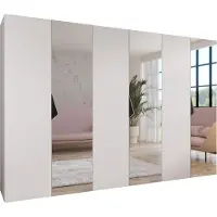 MEBLE KRYSPOL Schrank 300x202x52 cm mit Kleiderstange & Spiegel, 6xTür, SANDI, Weiß, Griff Schwarz