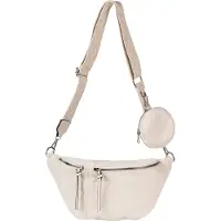 StyleBREAKER Damen Halbmond Crossbody Schultertaschen Set 3-Teilig, Schultergurt mit Muster, Schlüsselanhänger, Börse 02012398