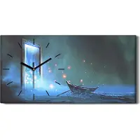 Coloray Wandbild Leinwand Bilder Wanduhr 60x30 Landschafts verlassenen Boote am Ufer - schwarze Hände