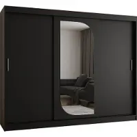 MEBLE KRYSPOL LUCY 250 Kleiderschrank mit drei Schiebetüren für Schlafzimmer – moderner Aufbewahrungsschrank mit Kleiderstange und Regalen – 250x200x62cm - Mattschwarz