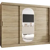 MEBLE KRYSPOL ROYAL 250 Kleiderschrank mit drei Schiebetüren für Schlafzimmer – moderner Aufbewahrungsschrank mit Kleiderstange und Regalen – 250x200x62cm - Sonoma