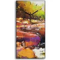 Coloray Wanduhr Bürouhr Leinwand Bild 30x60 Malerei Abstrakter Fluss Wald Bäume Natur - schwarze Hände