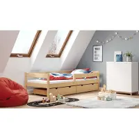 Meble Wróbel , Holzeinzelbett mit Rausfallschutz, Pawcio, Kiefernholz, 80 x 180 cm, Naturbelassen