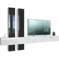 Vladon Wohnwand Moja, Germany, - Weiß matt & Weiß/Schwarz Hochglanz - Moderne Anbauwand für Ihr Wohnzimmer (BxHxT) 330 x 204 x 39 cm
